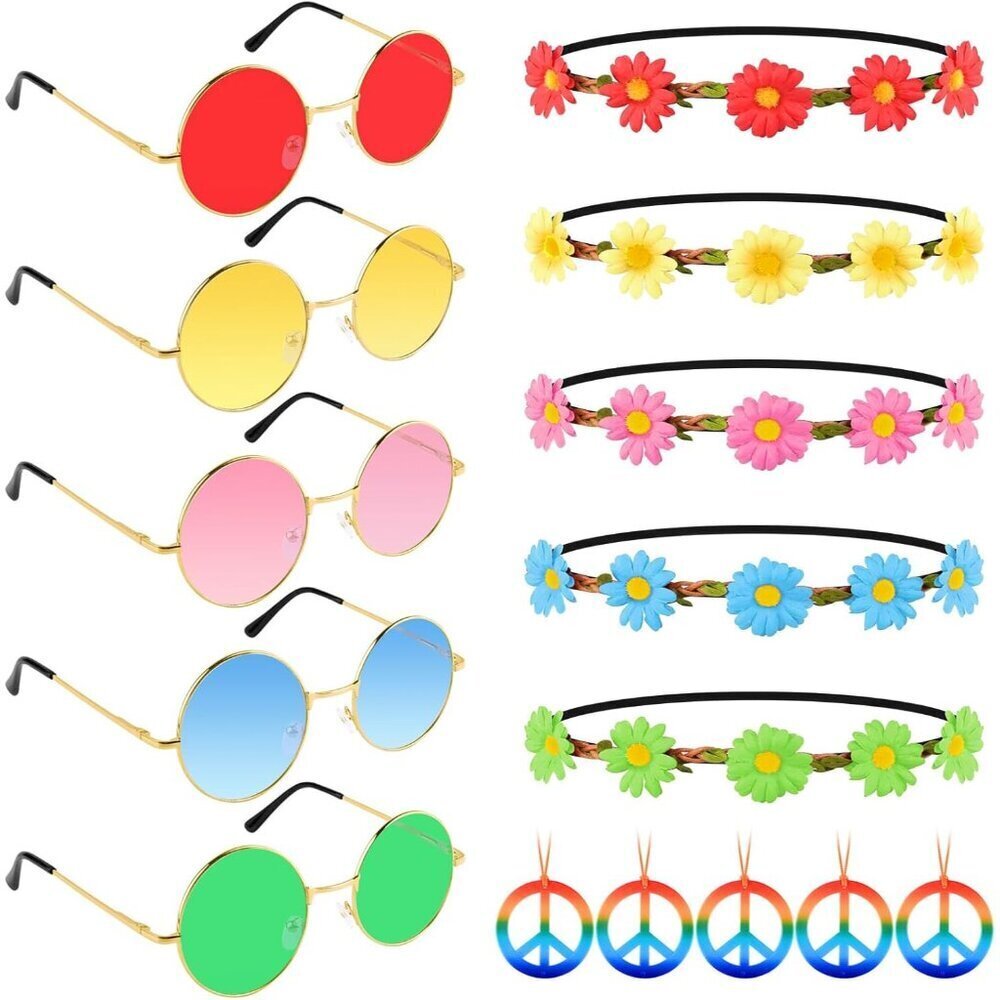 Hippie Costume Accessory Set 30 pcs Vintage 60s 70s Party Supplies